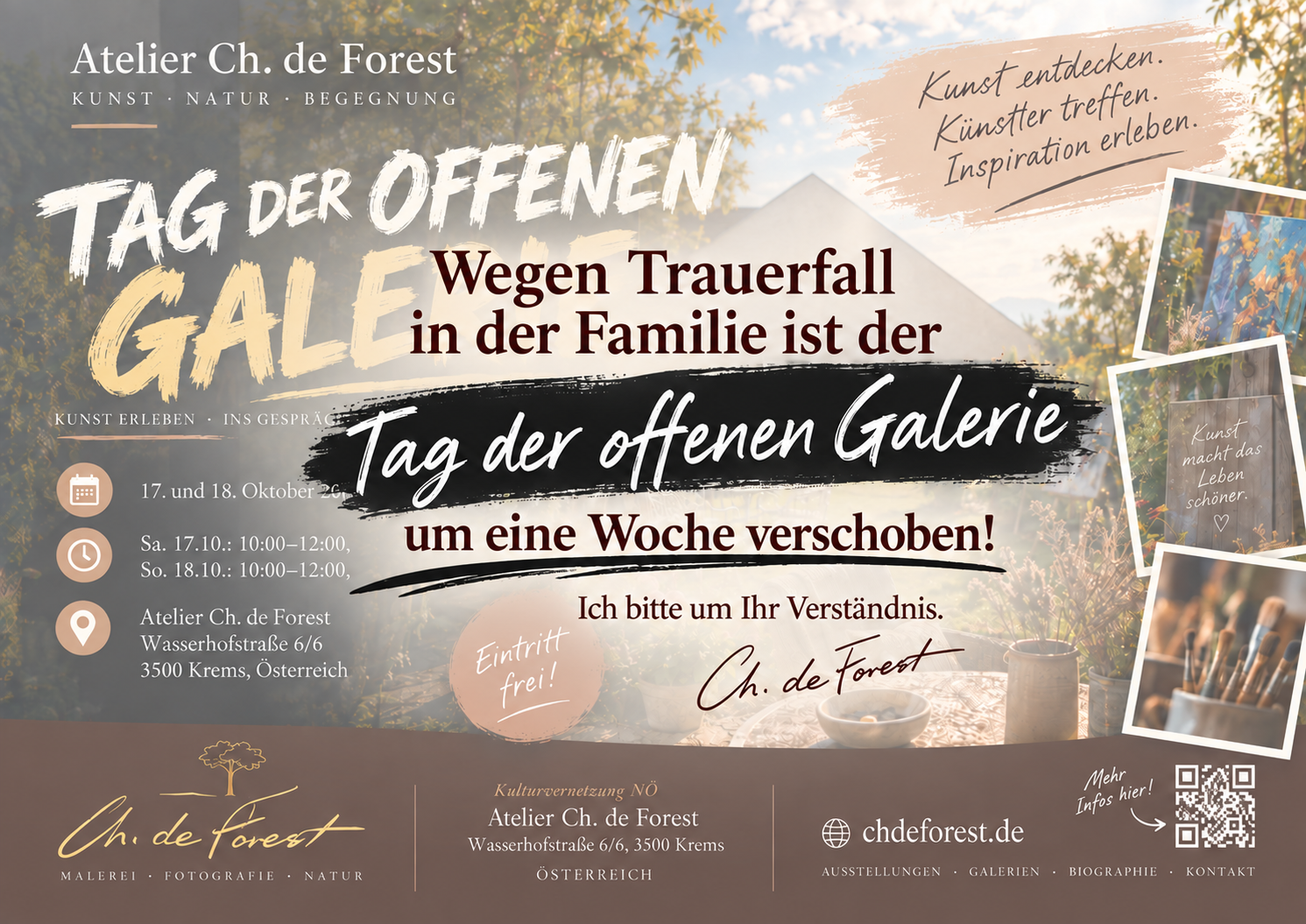 Tag der offenen Galerie – 17. und 18. Oktober 2026, Atelier Ch. de Forest
